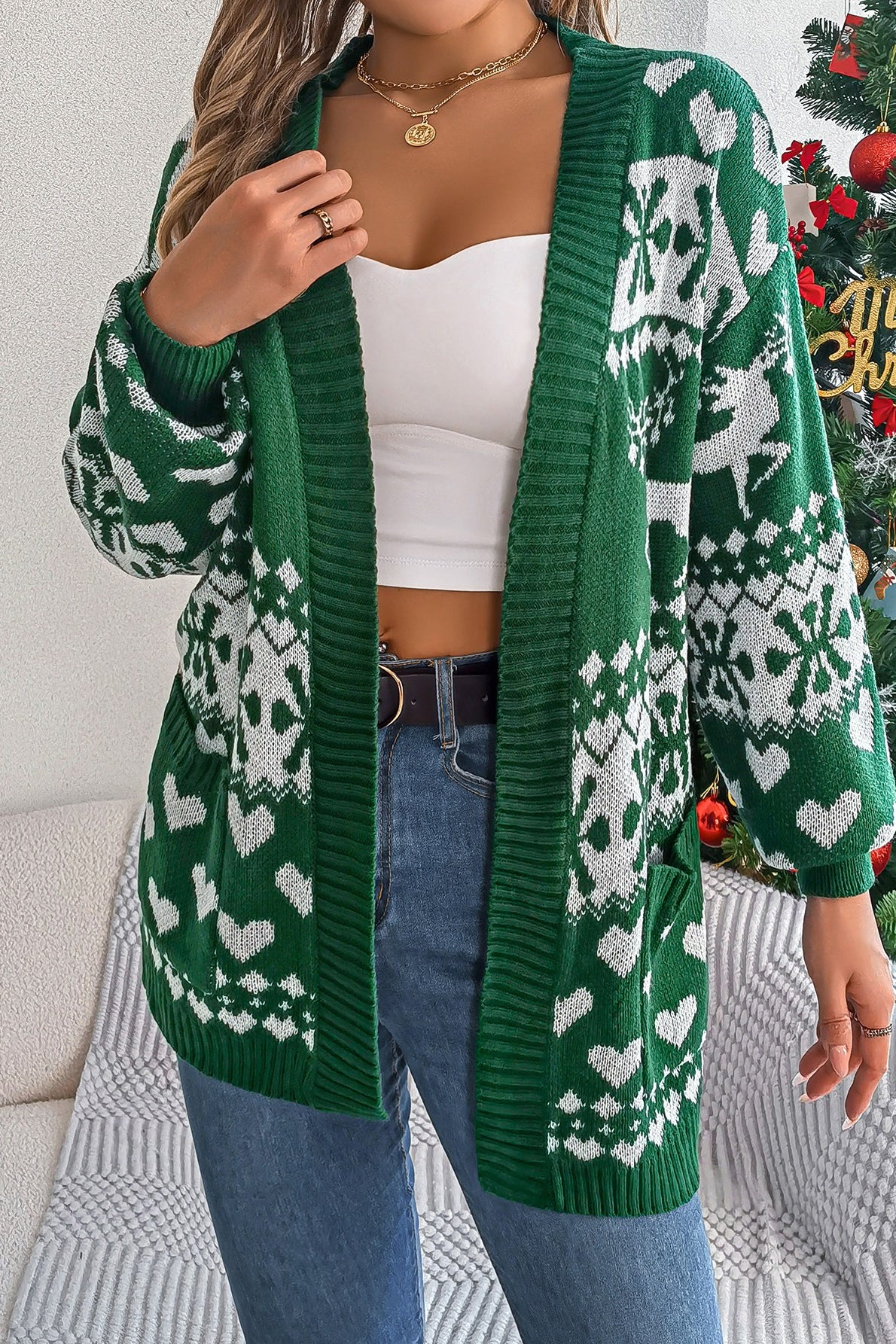 Reindeer Pocket Long Sleeve Cardigan