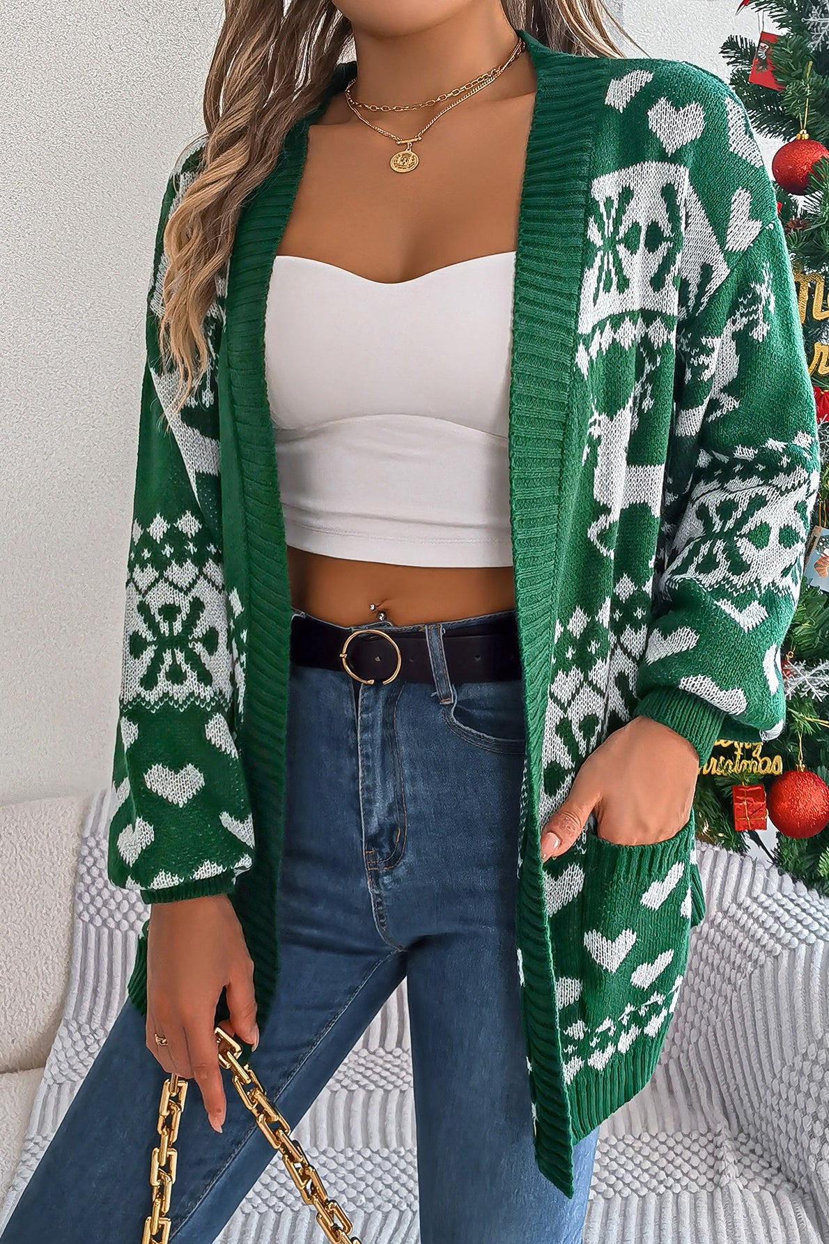 Reindeer Pocket Long Sleeve Cardigan