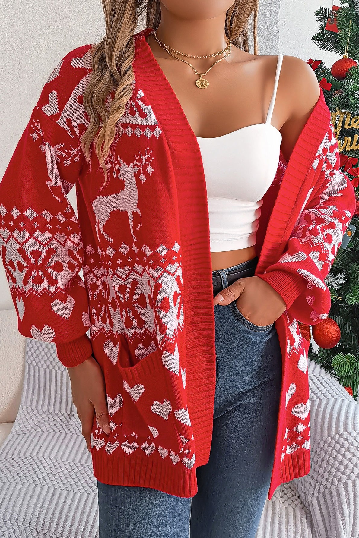 Reindeer Pocket Long Sleeve Cardigan