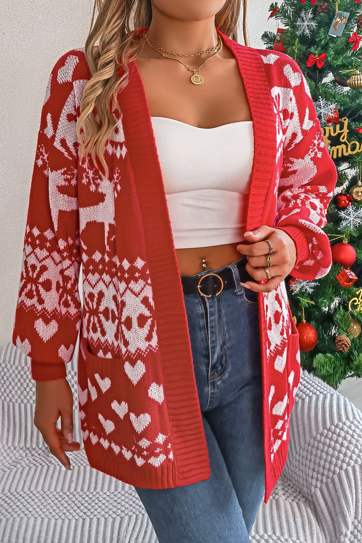 Reindeer Pocket Long Sleeve Cardigan