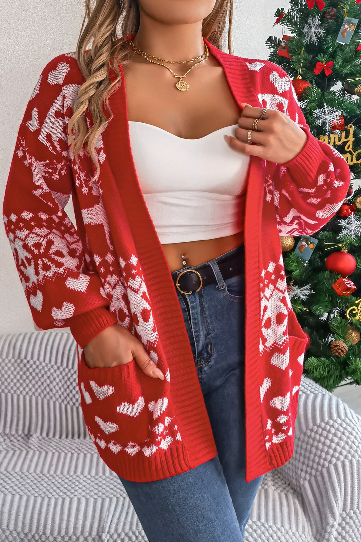 Reindeer Pocket Long Sleeve Cardigan