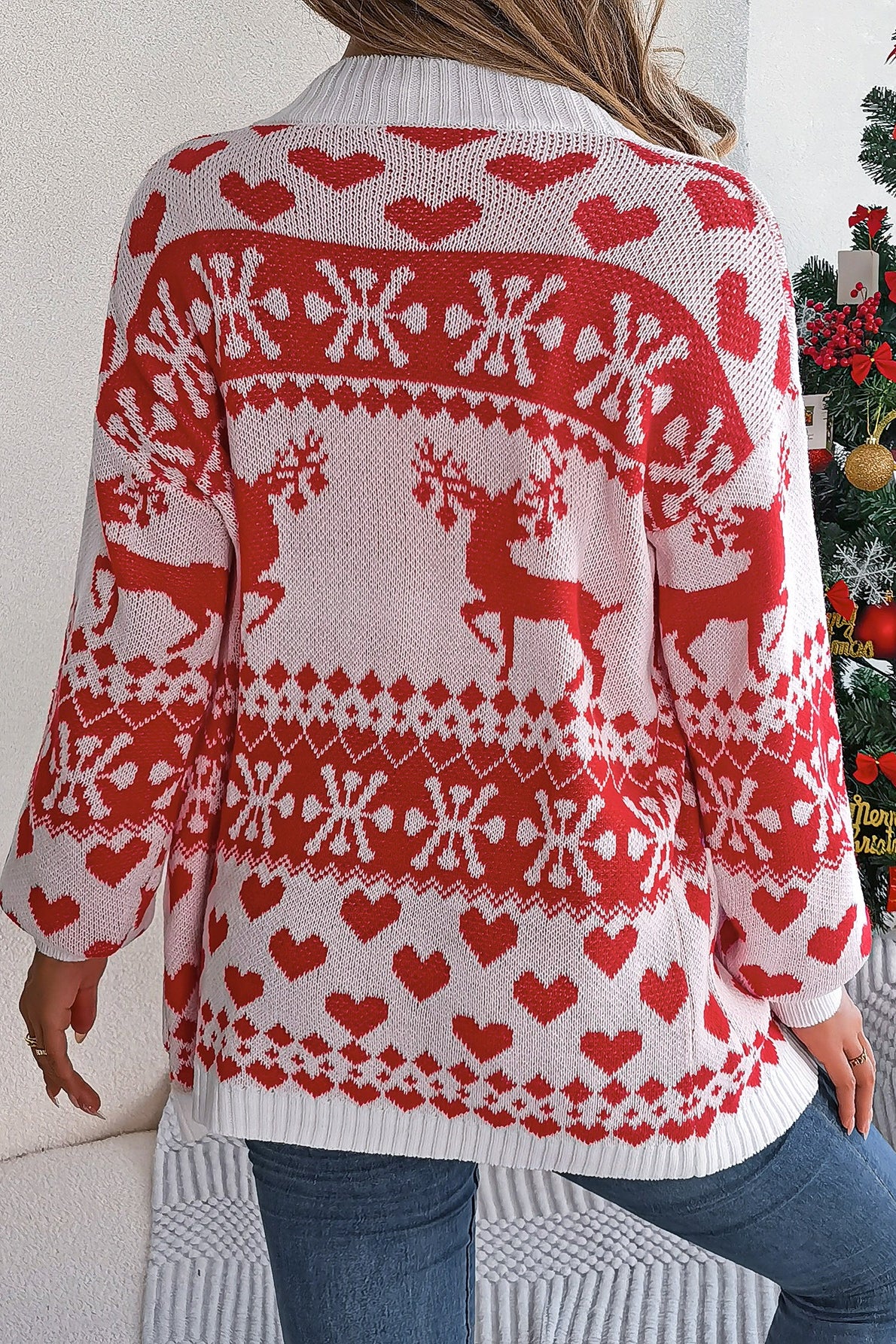 Reindeer Pocket Long Sleeve Cardigan