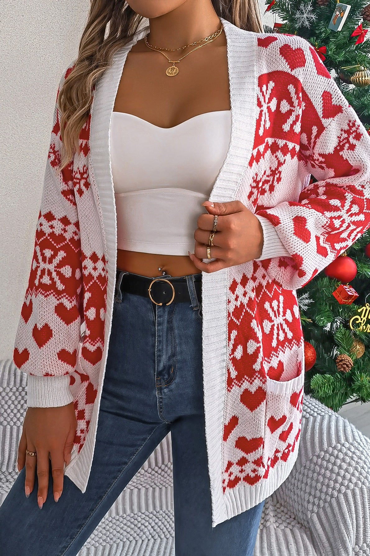 Reindeer Pocket Long Sleeve Cardigan